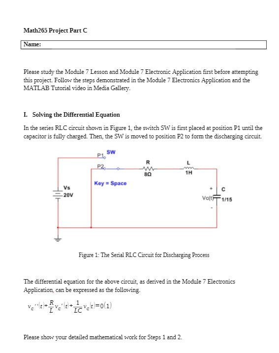  Math265 Project Part C Name: Please study the Module 7 Lesson
