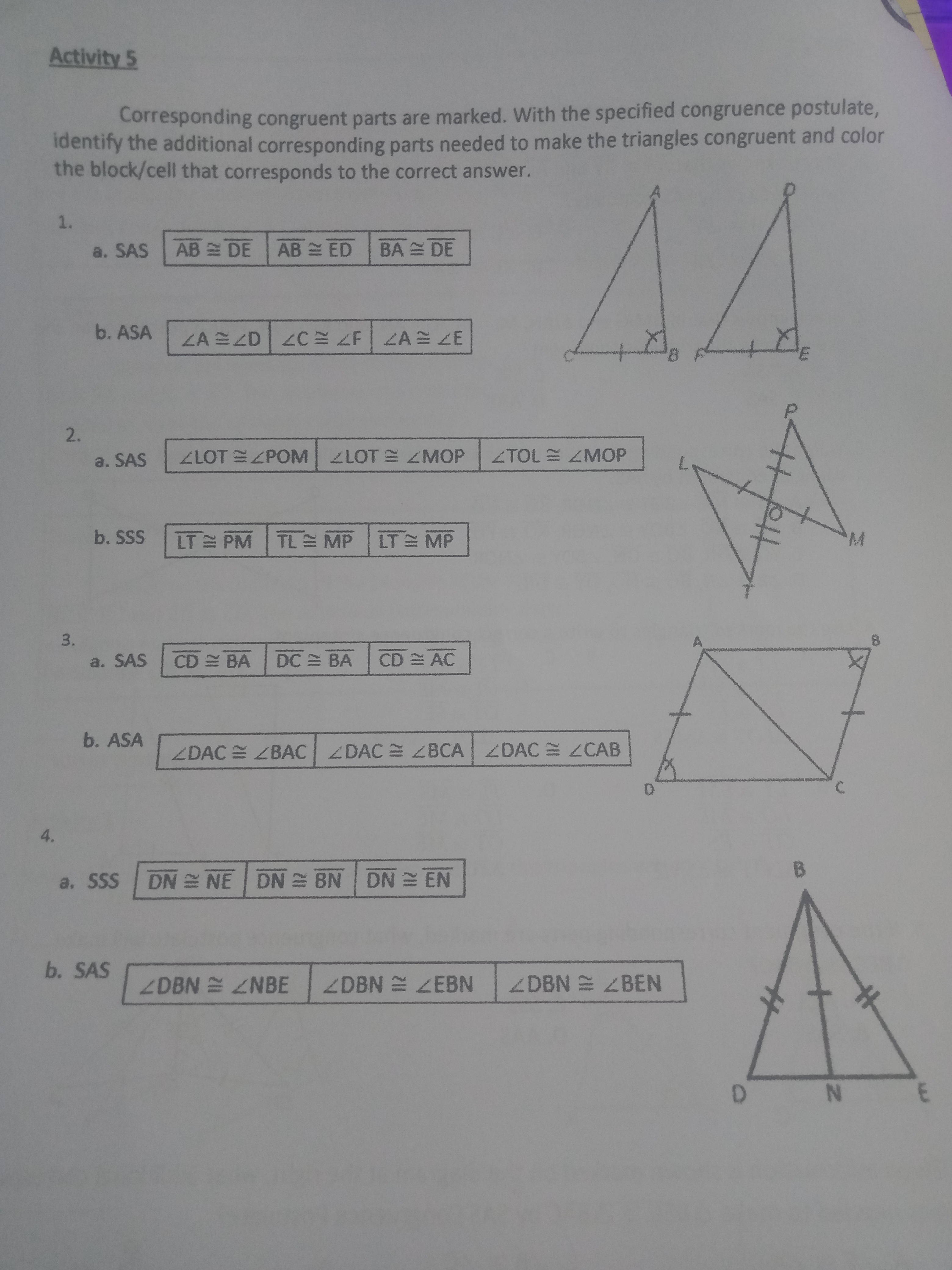 the pairs of triangles in set A. 2. Describe the pairs of