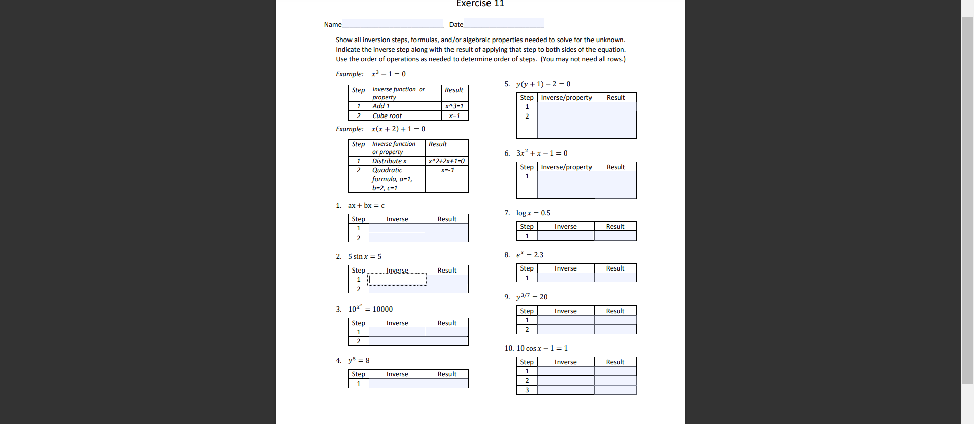 hello, I need help with solving these inverse problemsthank you Exercise 11