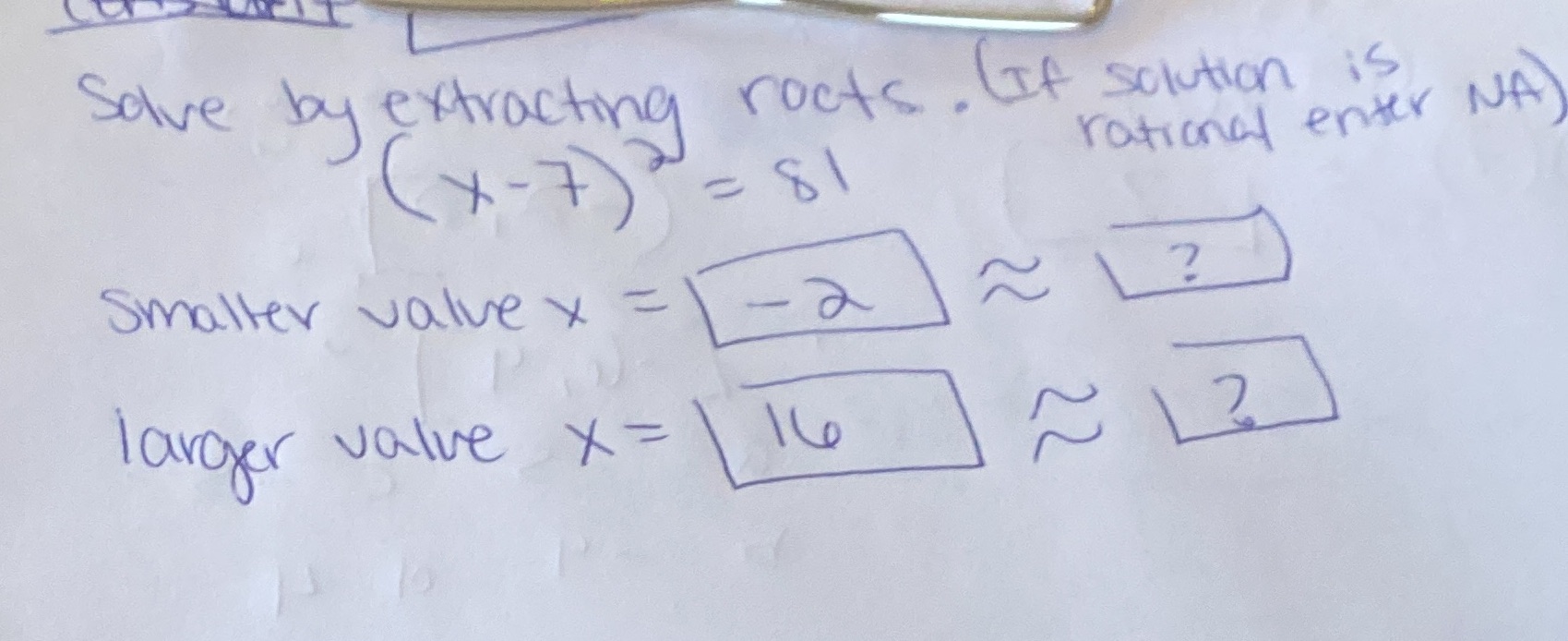 Find the ???' Boxes Solve by extracting racts. (If solution is (x