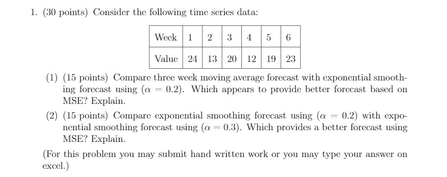 1. (3U points) Consider the following time series data: Value 24