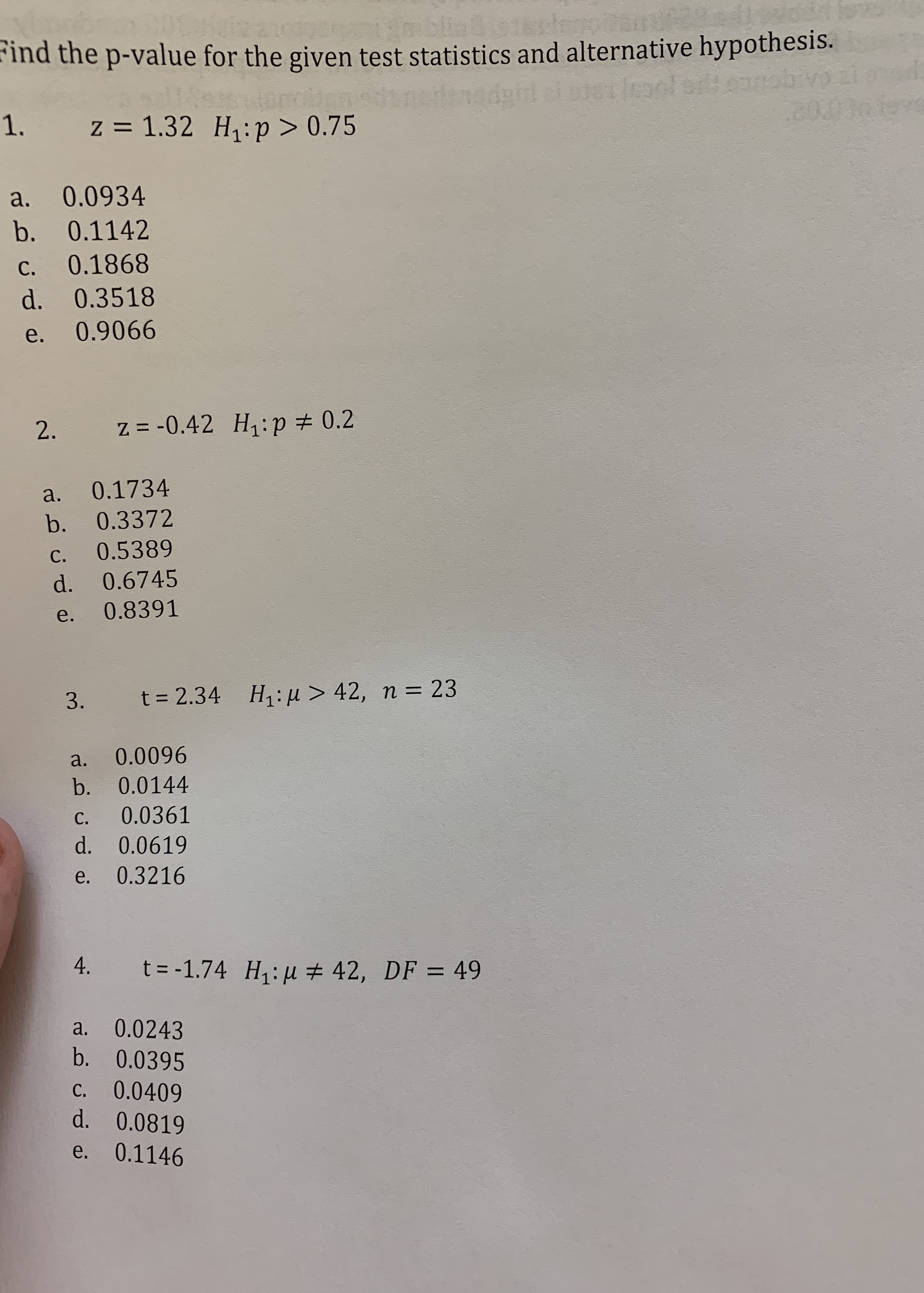 Need help with practice questions Find the p-value for the given test