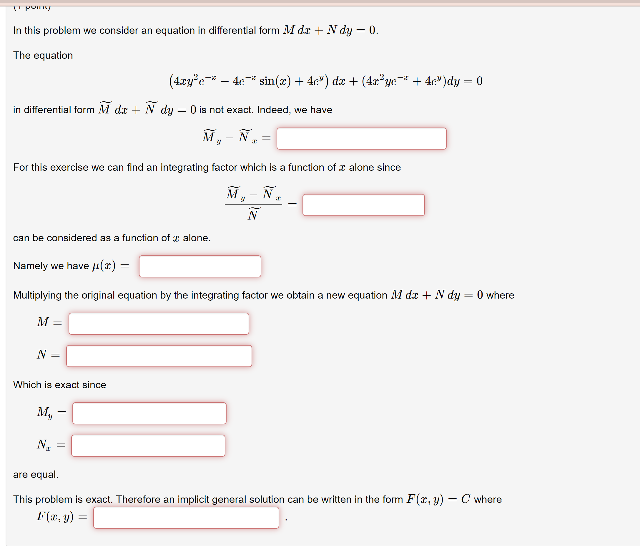 In this problem we consider an equation in differential form M
