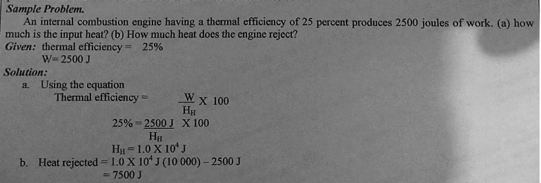  Sample Problem. An internal combustion engine having a thermal efficiency of