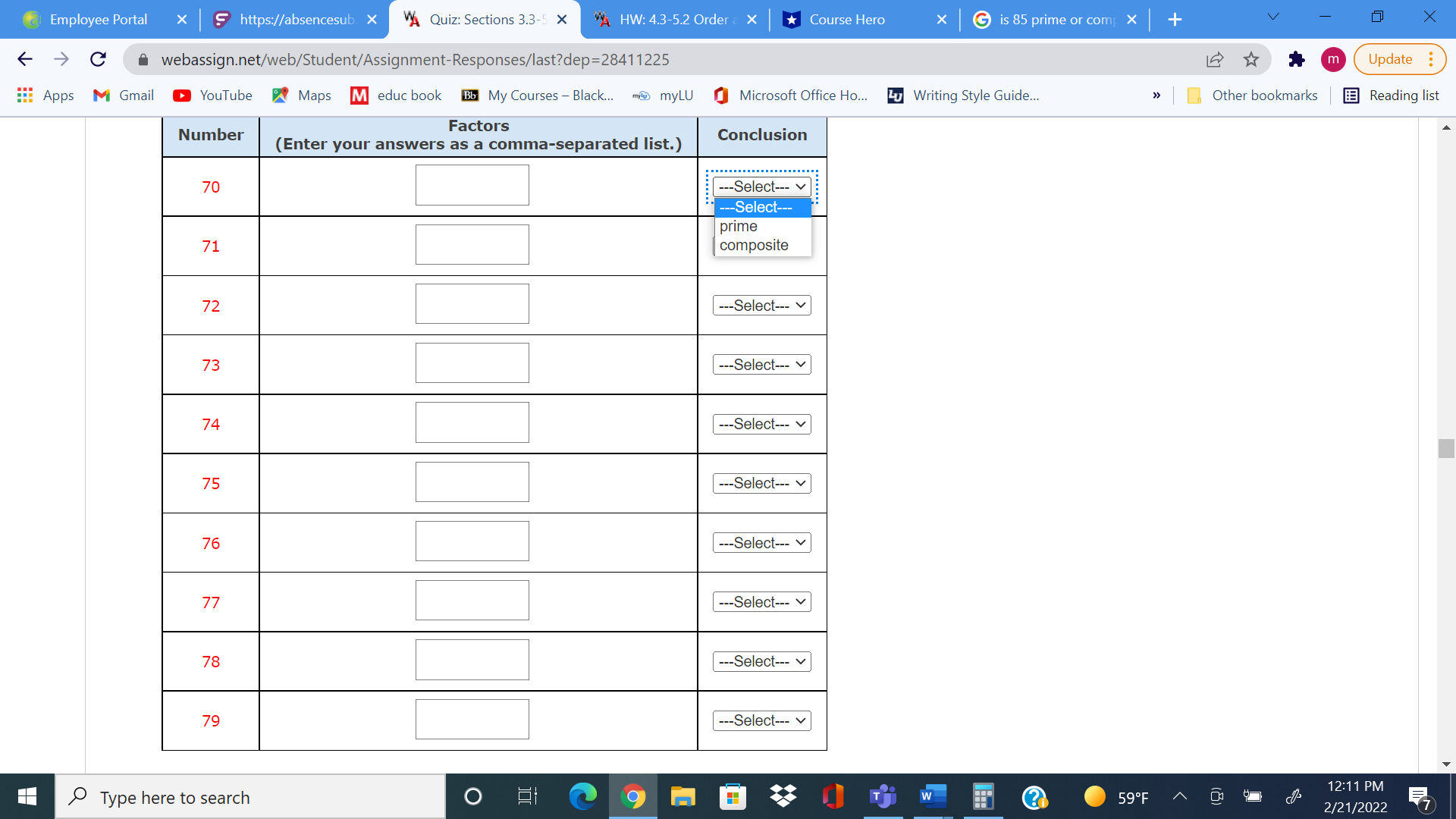  Employee Portal X https://absencesub. x VA Quiz: Sections 3.3-5 X "A