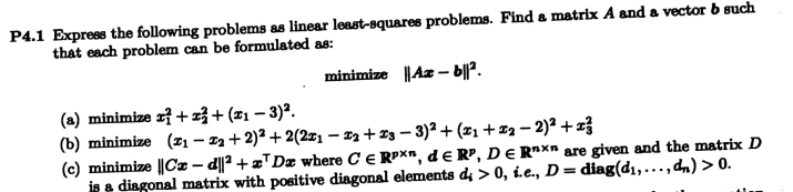 i am stuck here solve this question P4.1 Express the following problems