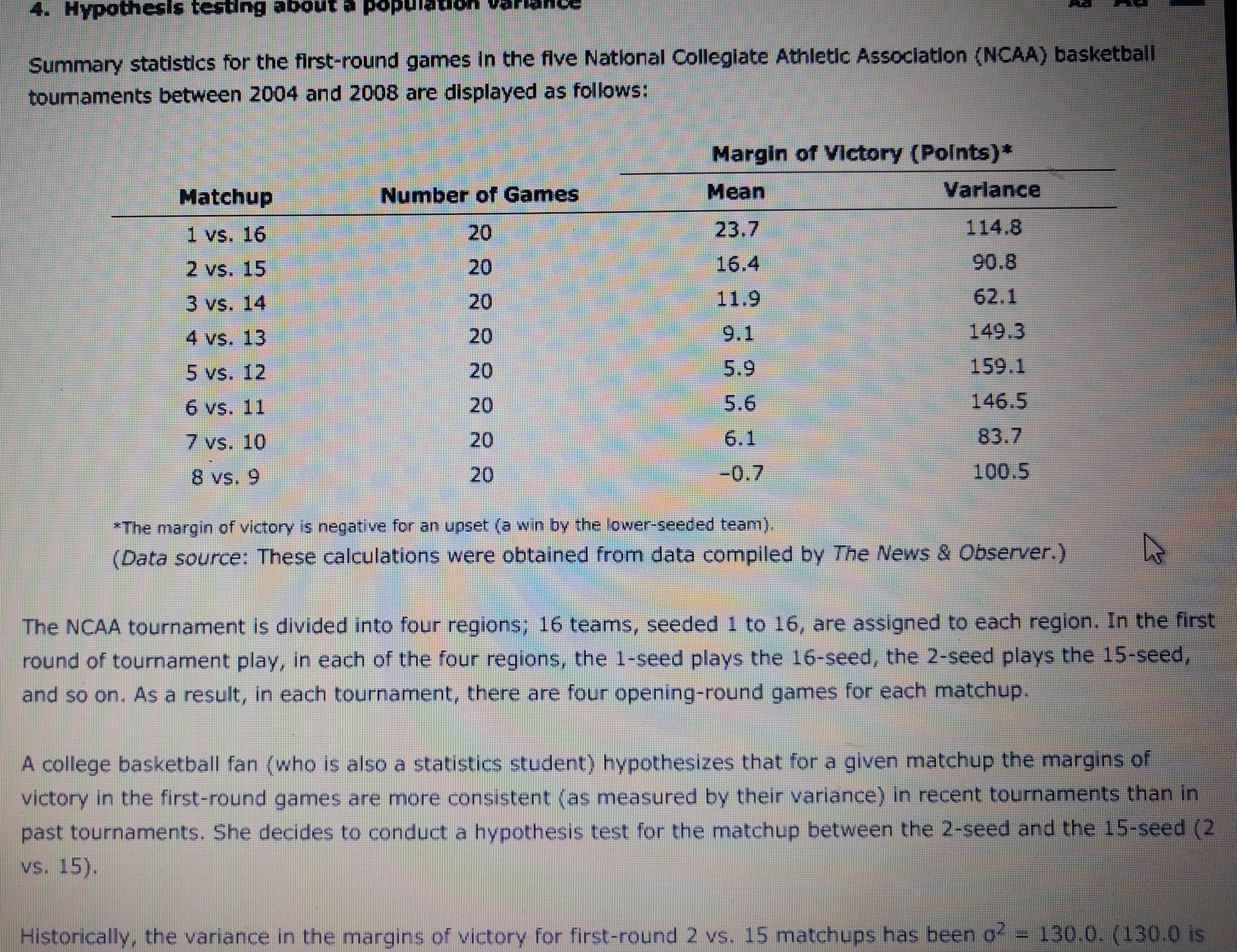 Hypothesis testing about a population variance 4. Hypothesis testing about Summary statistics