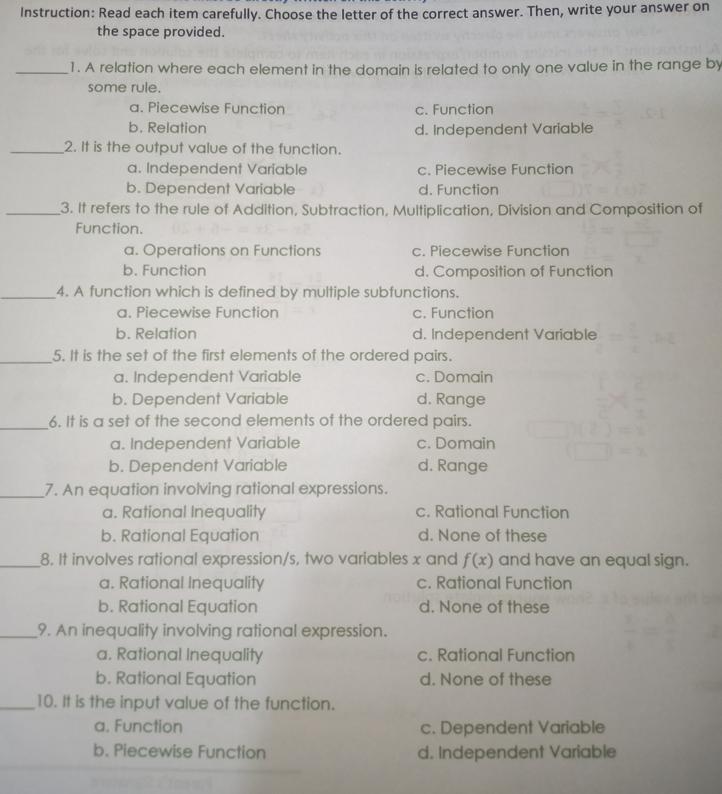 inequality. Write your answer on the space provided. leups beaudinelo of badu