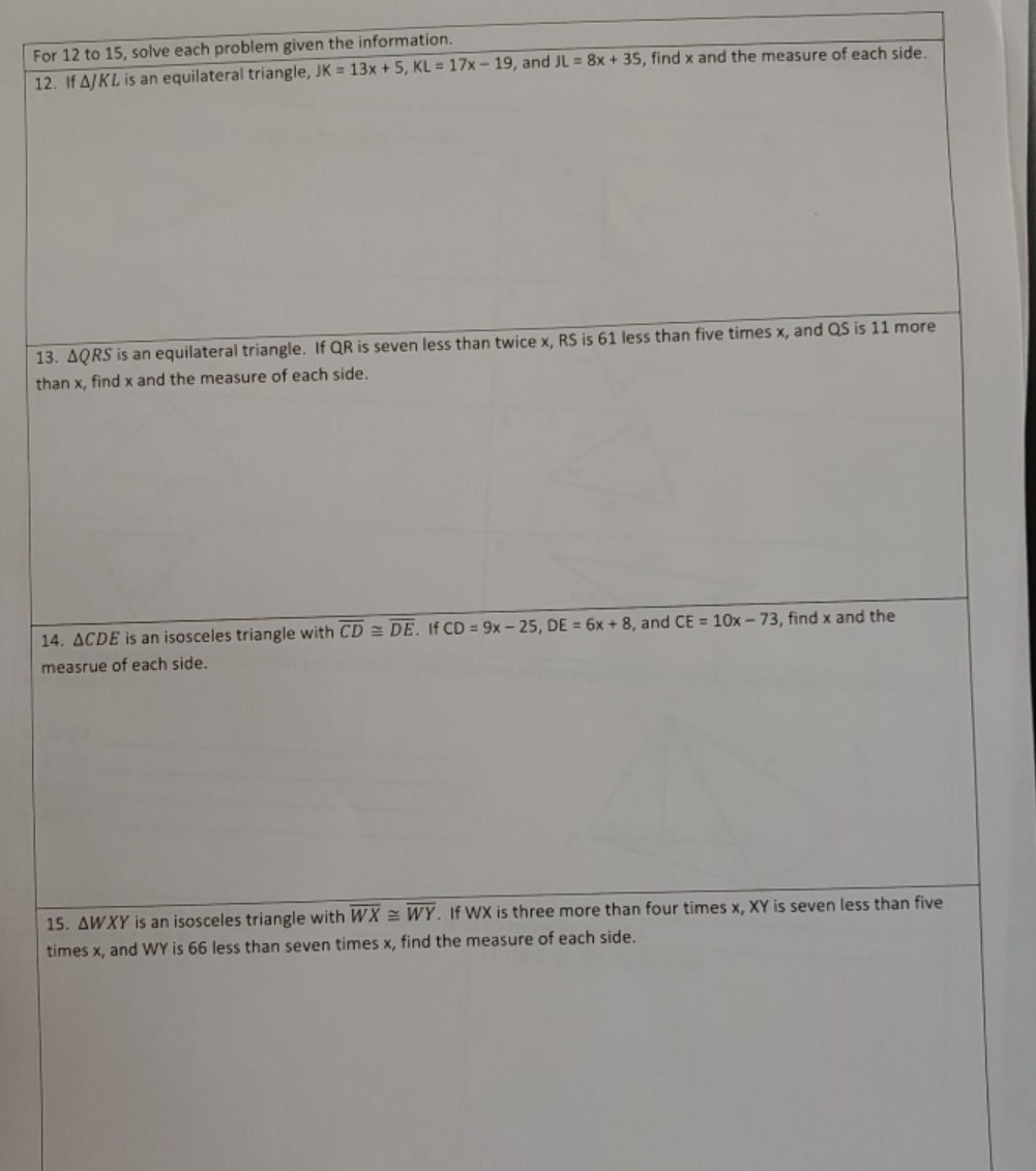 classifying triangles show your work For 12 to 15, solve each problem