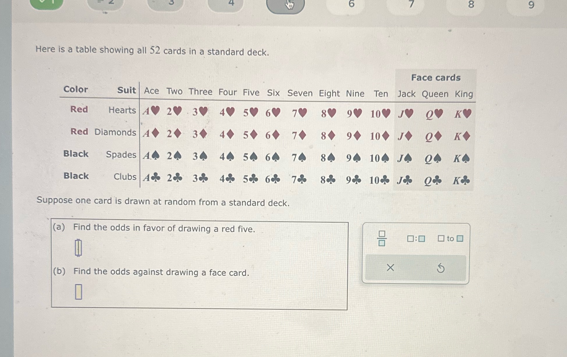  6 8 9 Here is a table showing all 52 cards