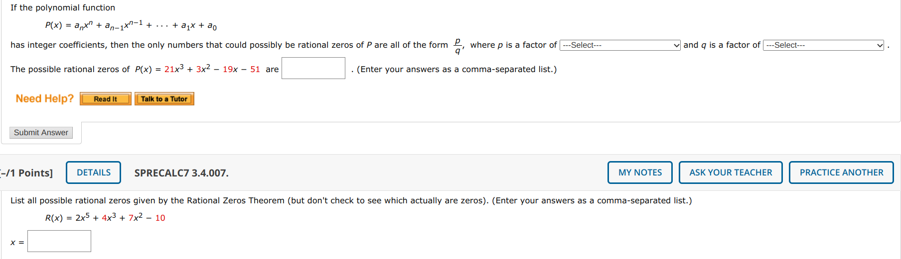 need help answering P(x) = anx" + an_1x"'1 + .. . +
