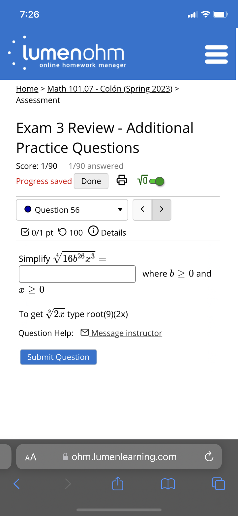 > Math 101.07 - Colon (rg 2023) > Assessment Exam 3 Review