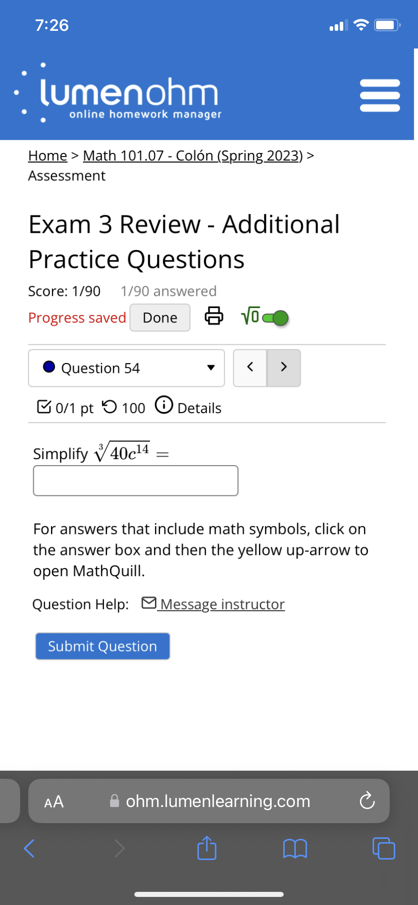 ' . Question 60 V ( > B 0/1 pt '0 100