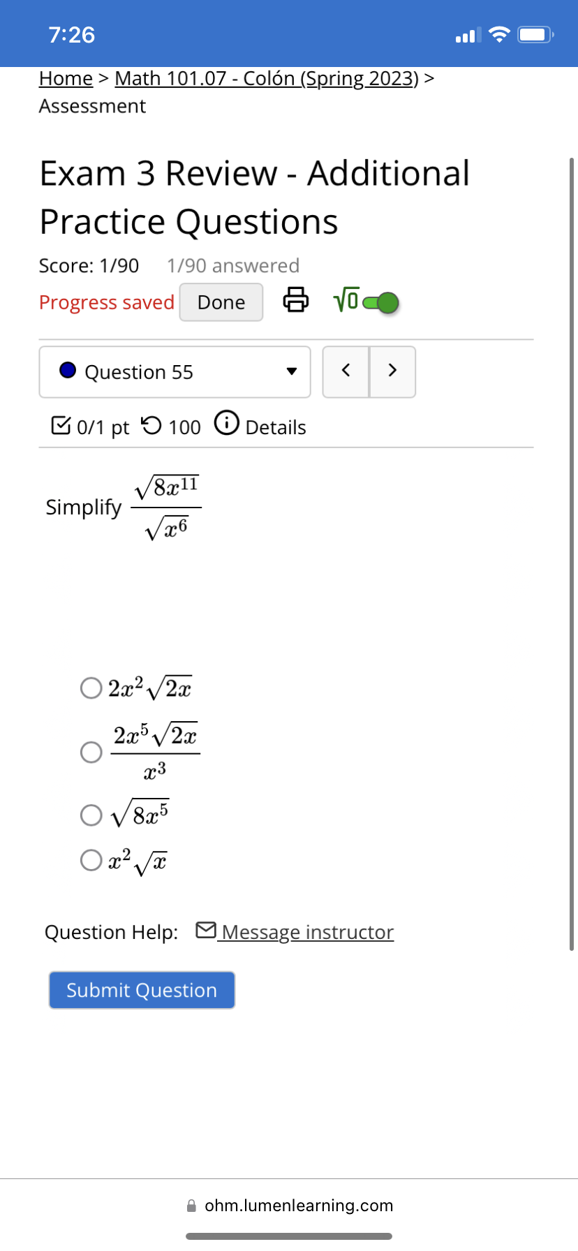 (D Details Simplify the following Expression. Assume all variables are positive. Entry