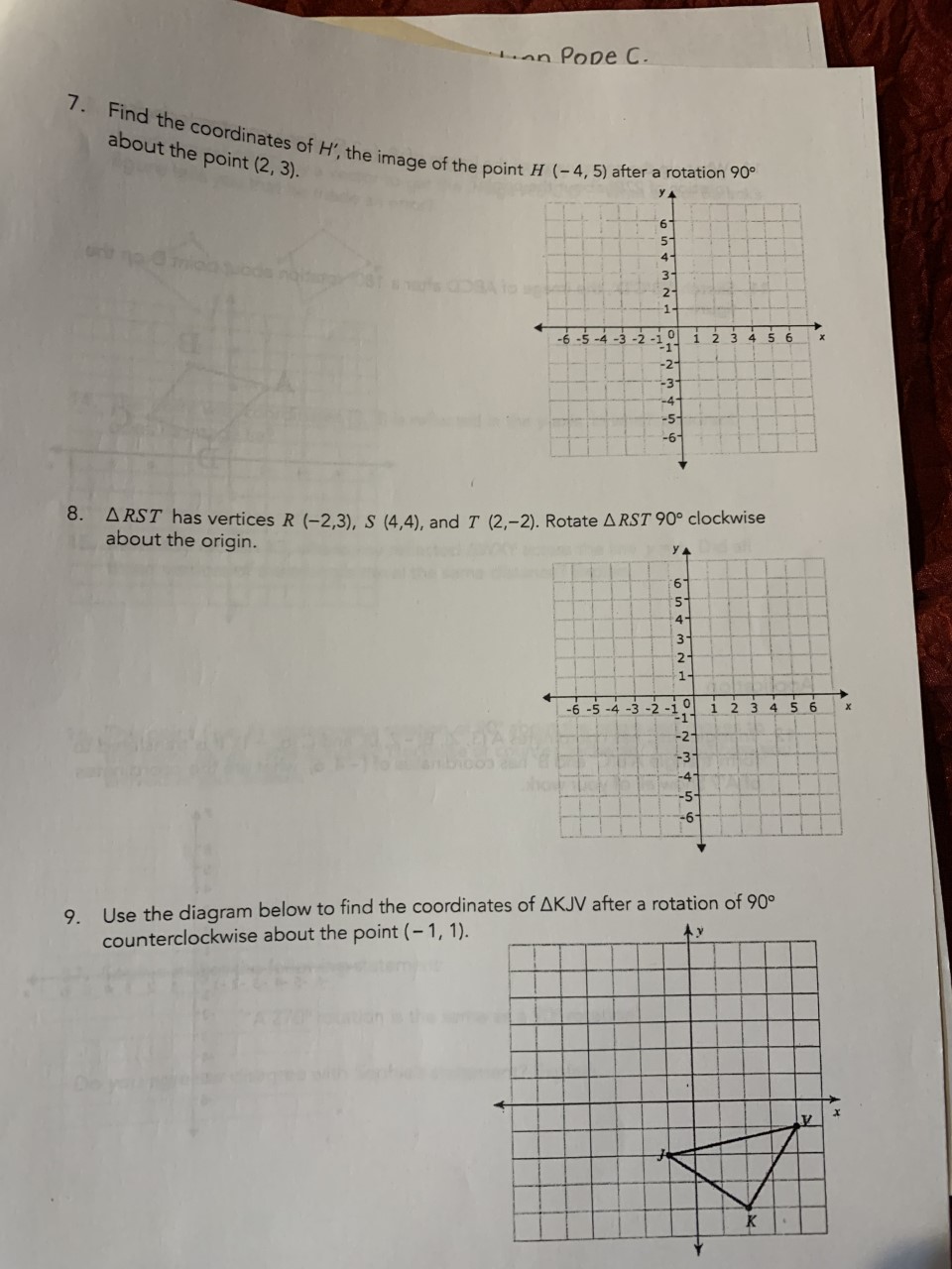 Can you help Lan PoDe C. 7. Find the coordinates of H',