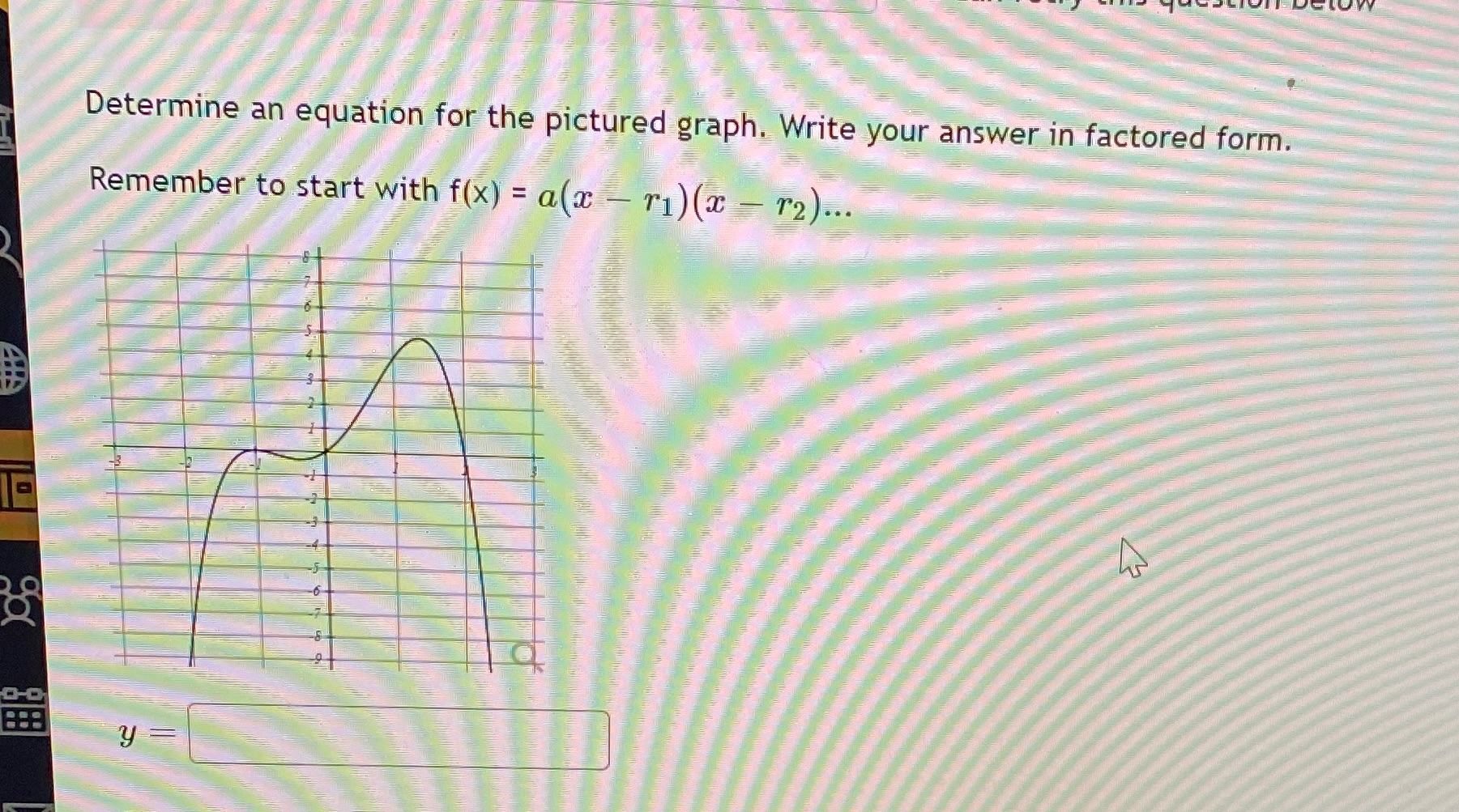 Answer asap. Homework 3 Determine an equation for the pictured graph. Write
