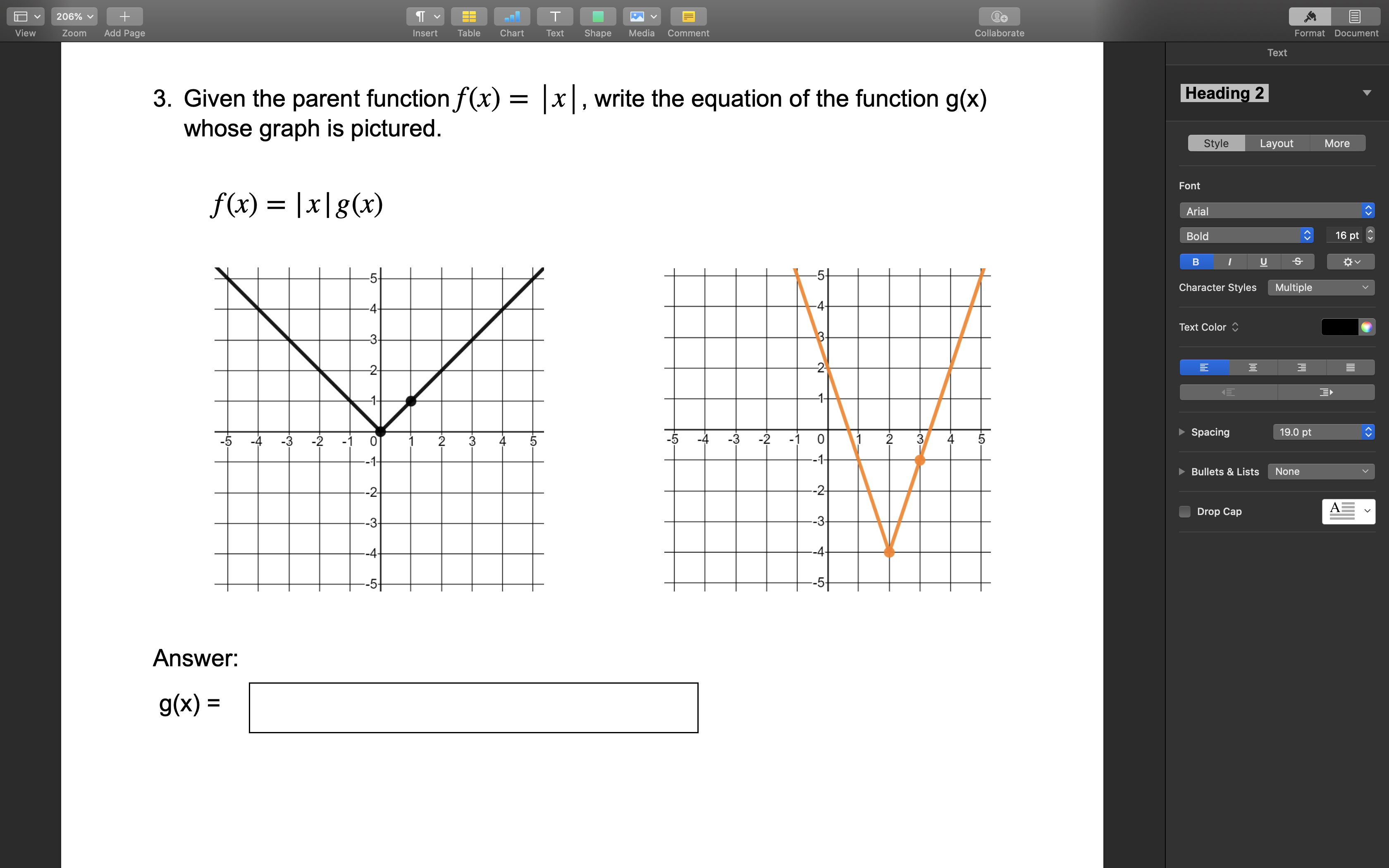 parent function f(x) = x2 to the function g(x) = -(x +
