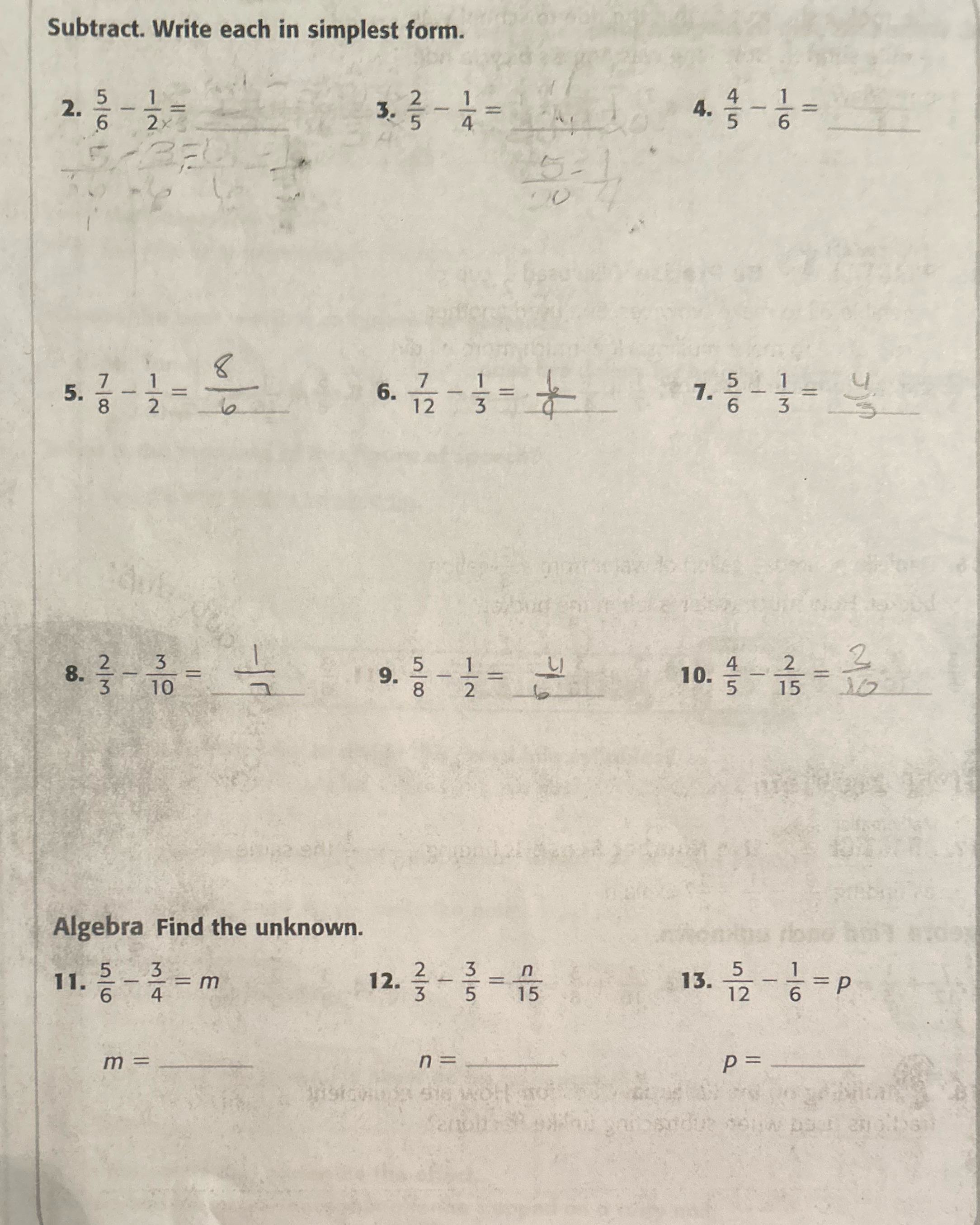  Subtract. Write each in simplest form. 2. 5 4. 6 2x