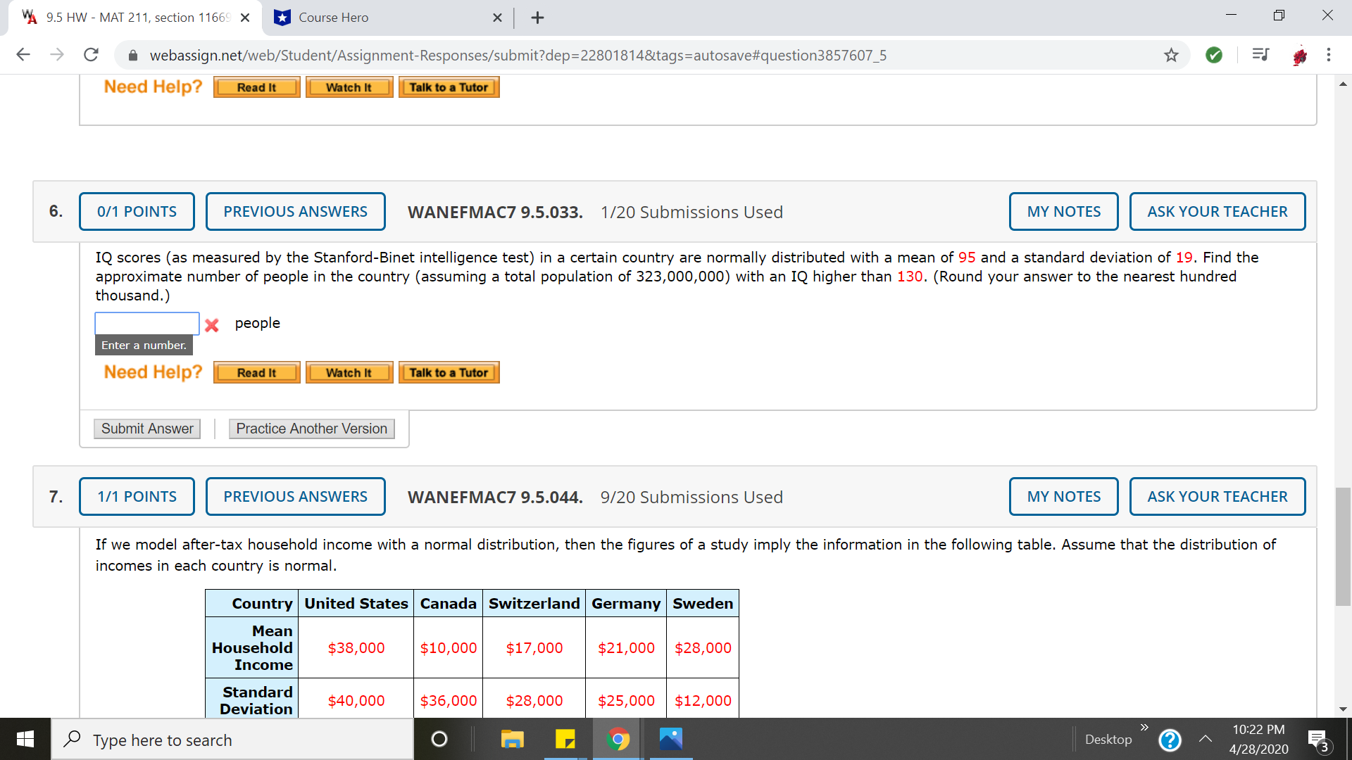  VA 9.5 HW - MAT 211, section 11669 X Course Hero