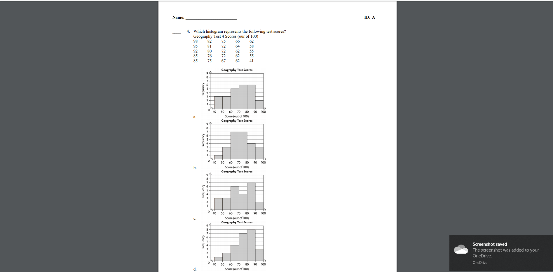 Multiple Choice Identify the choice that best completes the statement or answers