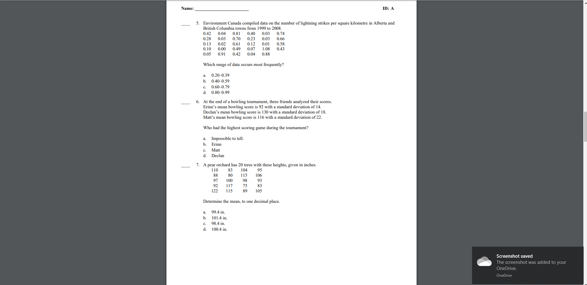 the question. 1. Determine the mean of the following test scores. History