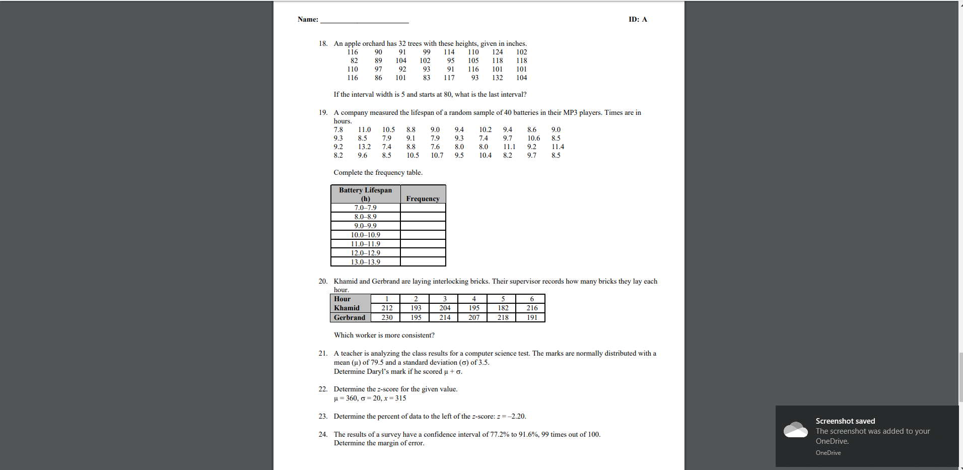 70 56 a. 76.45 b. 79.2 c. 78.5 d. 74.25 2. Determine