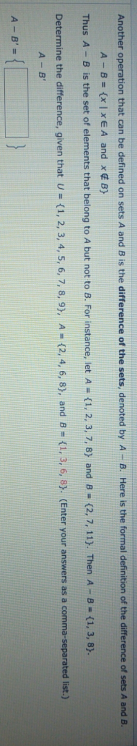 19comma separated list Another operation that can be defined on sets A