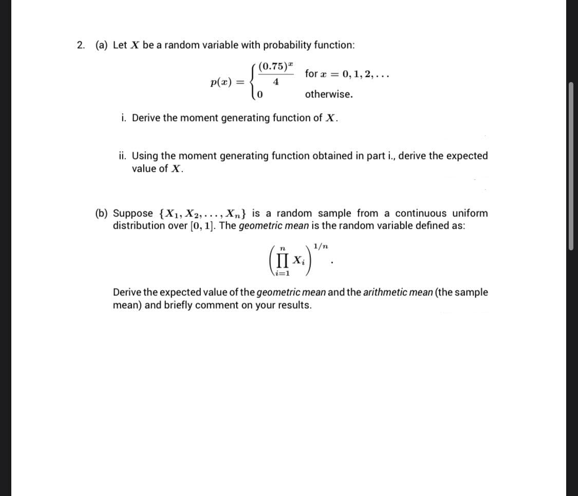 i need solution 2. (a) Let X be a random variable with