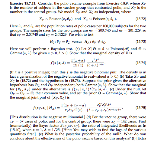 Exercise 15.7.11. Consider the polio vaccine example from Exercise 6.8.9, where