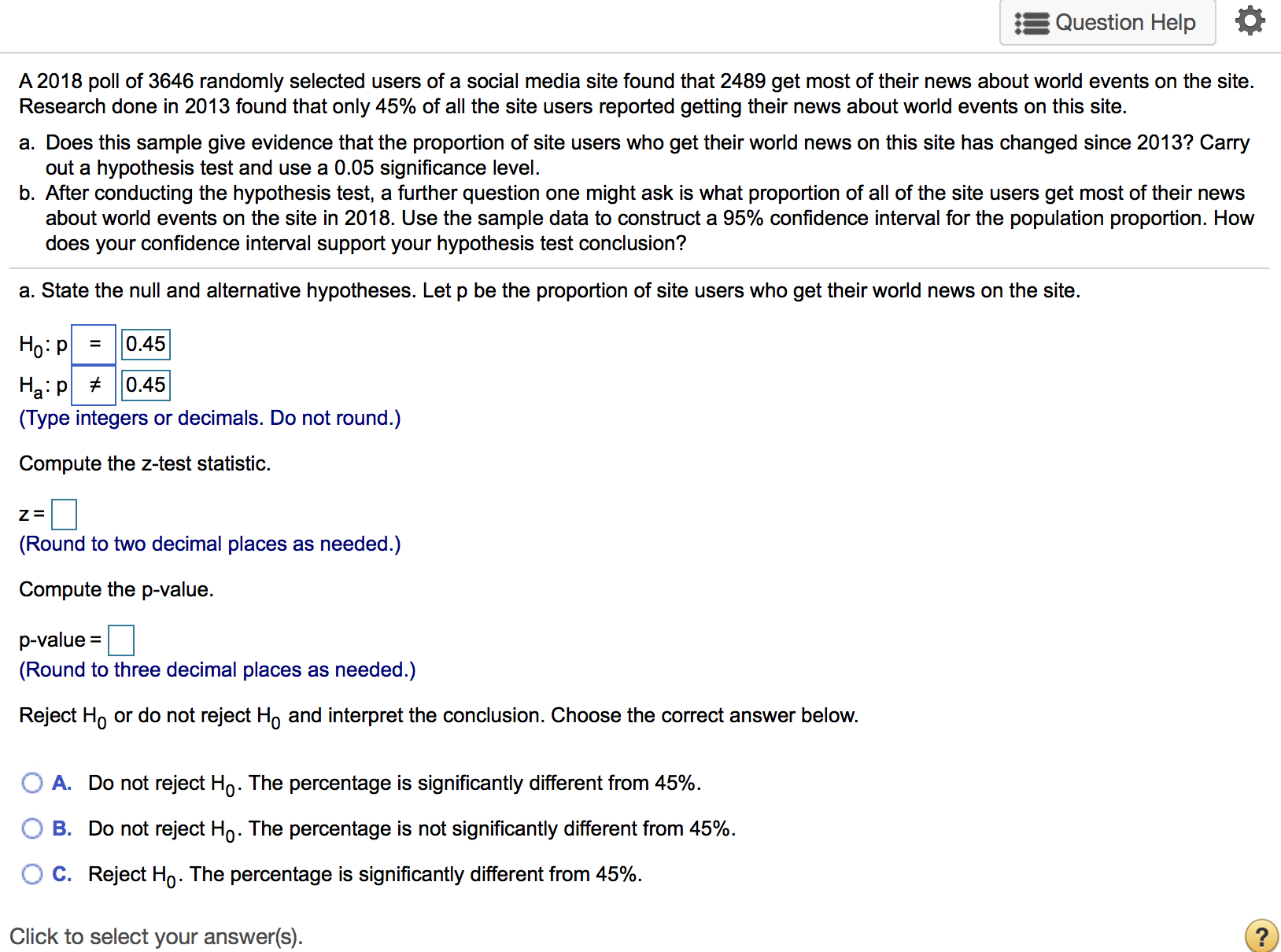 hello I need help with the following Question Help A 2018 poll