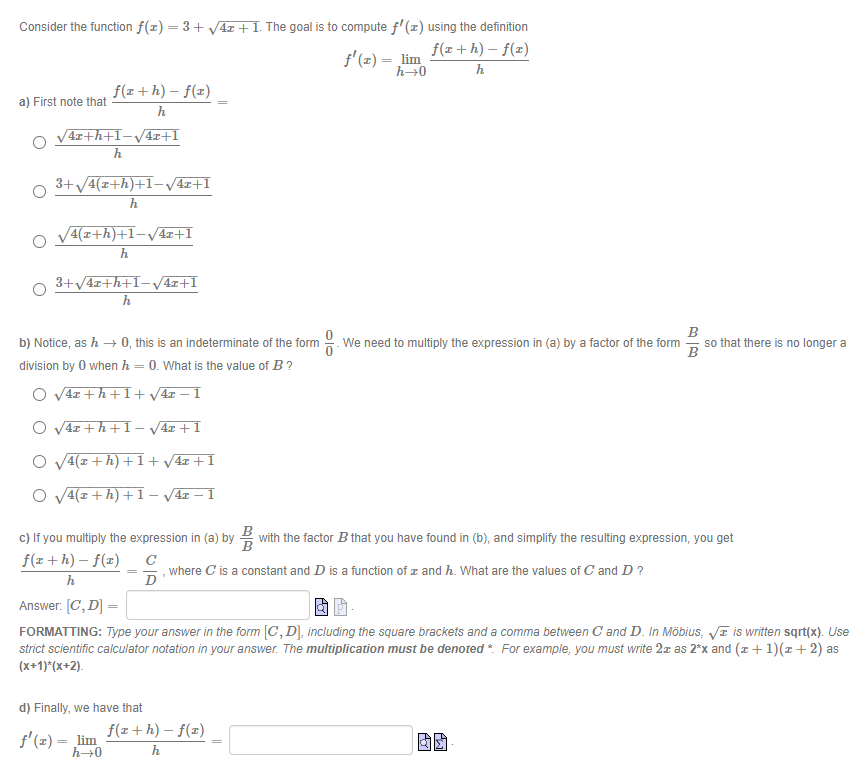Consider the function f(x) = 3 + 4x + 1. The