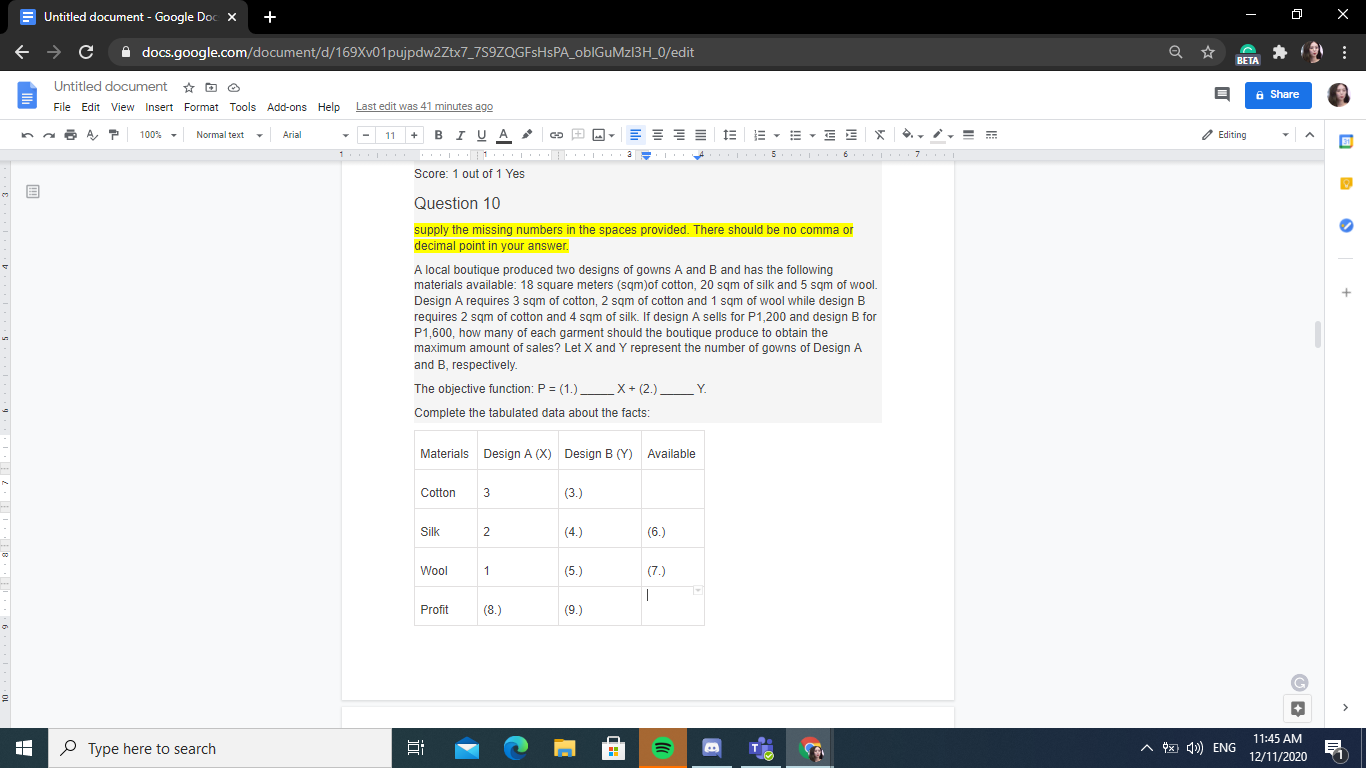 About linear programming. = Untitled document - Google Doc X + X
