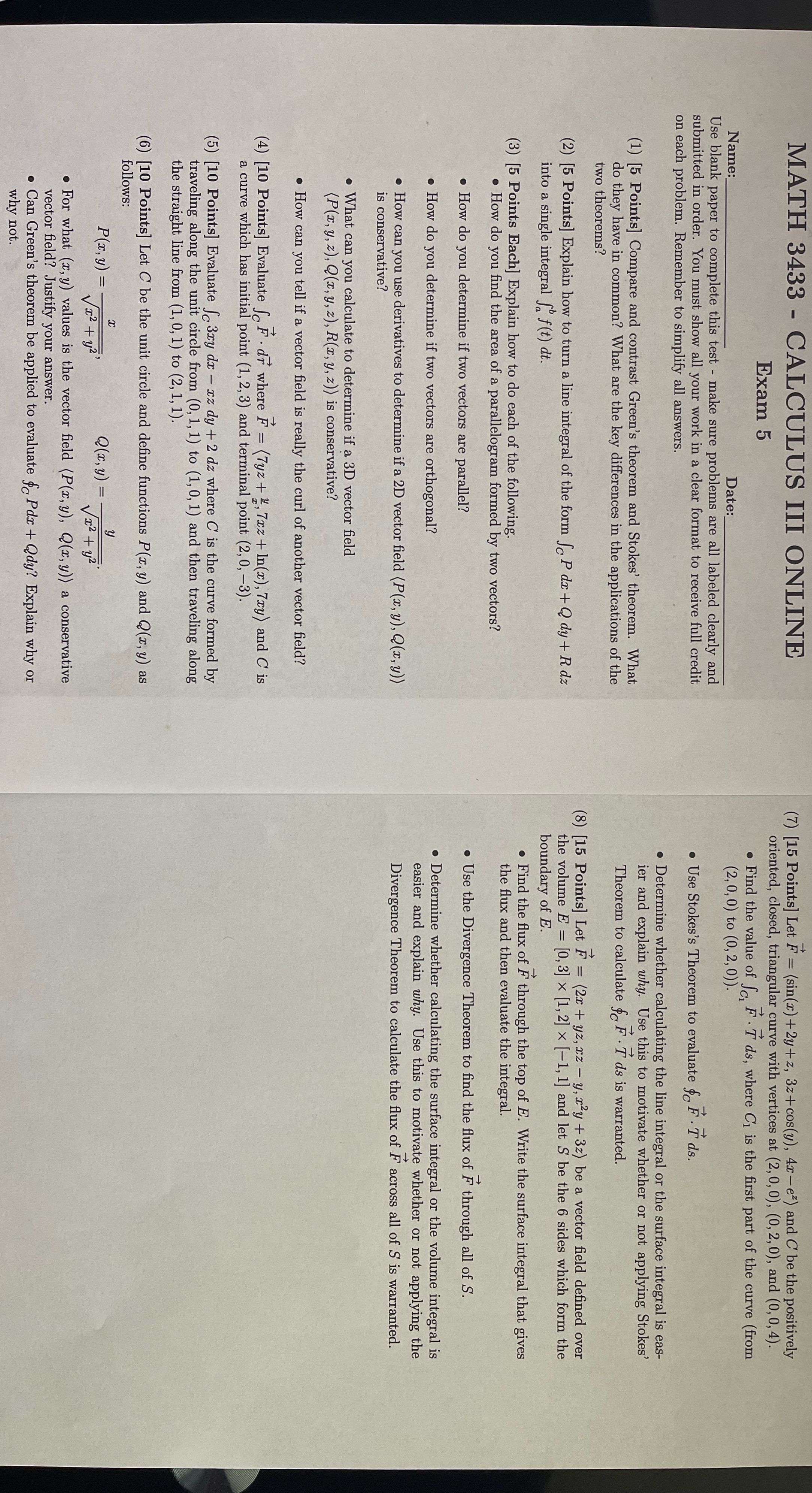 Please fill in this test review MATH 3433 - CALCULUS III ONLINE