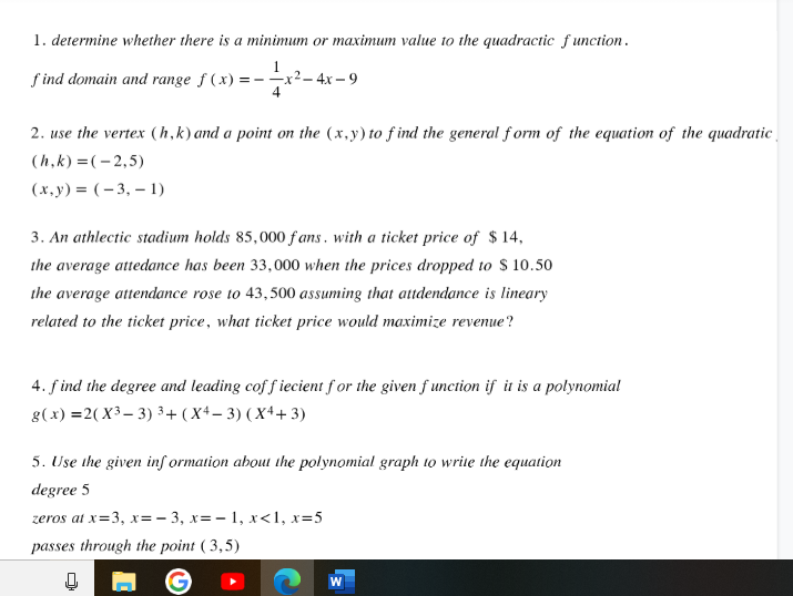 help with these problems please 1. determine whether there is a minimum