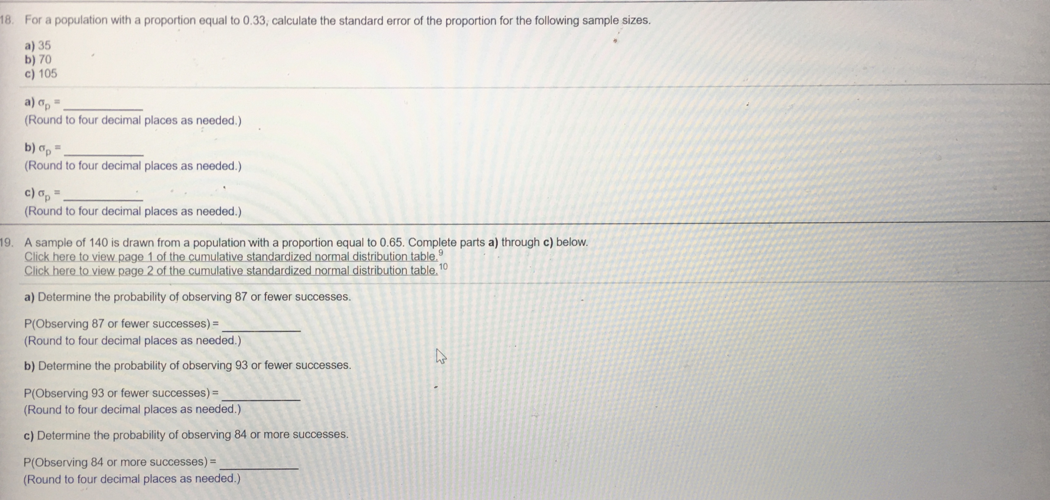 18. For a population with a proportion equal to 0.33, calculate