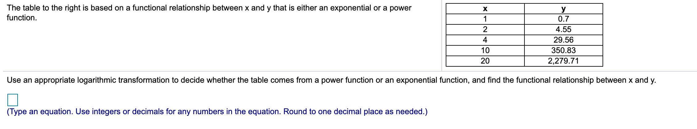 Please help me answer this question The table to the right is