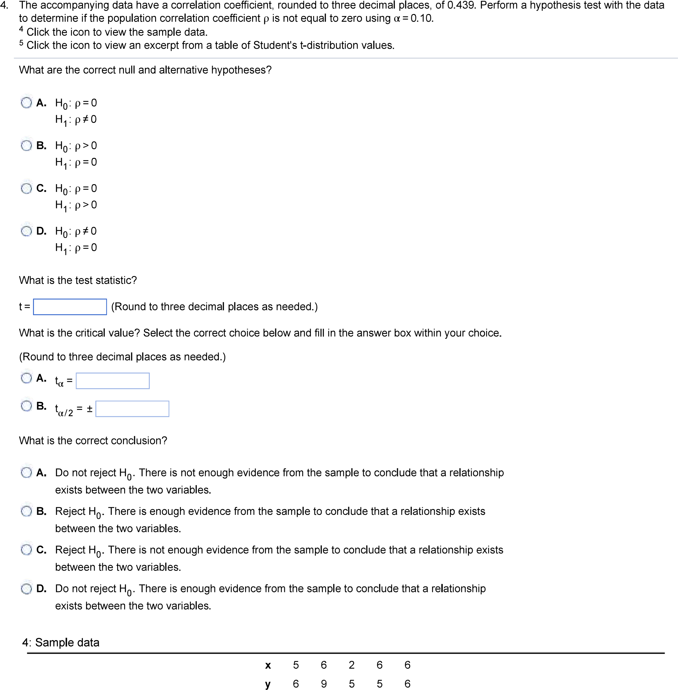 4. The accompanying data have a correlation coefficient, rounded to three