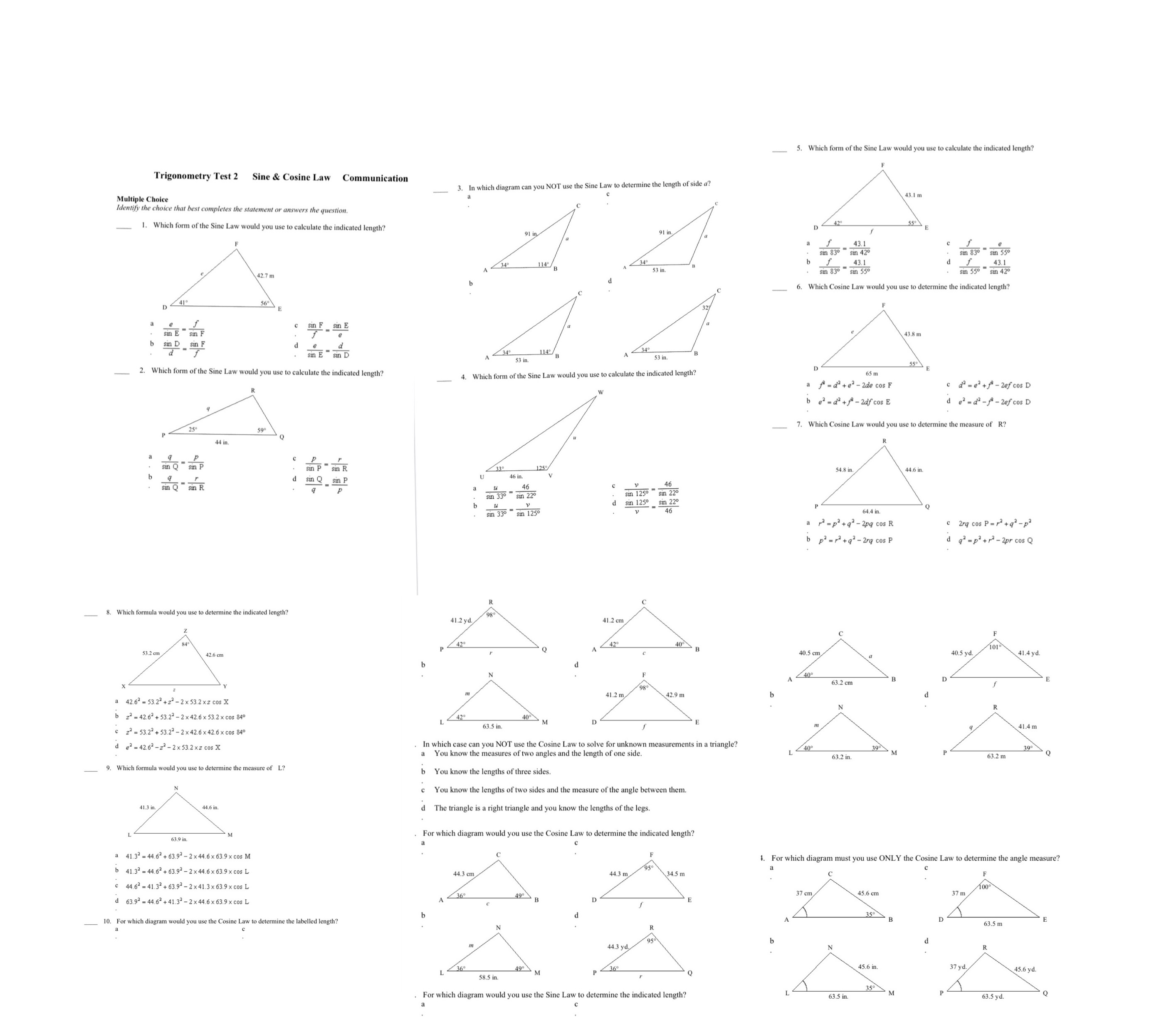 Grad 12 math Please answer the question 5. Which form of the