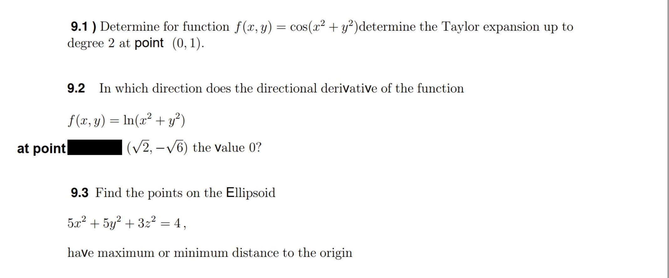 please help me with this 9.1 ) Determine for function f (x,