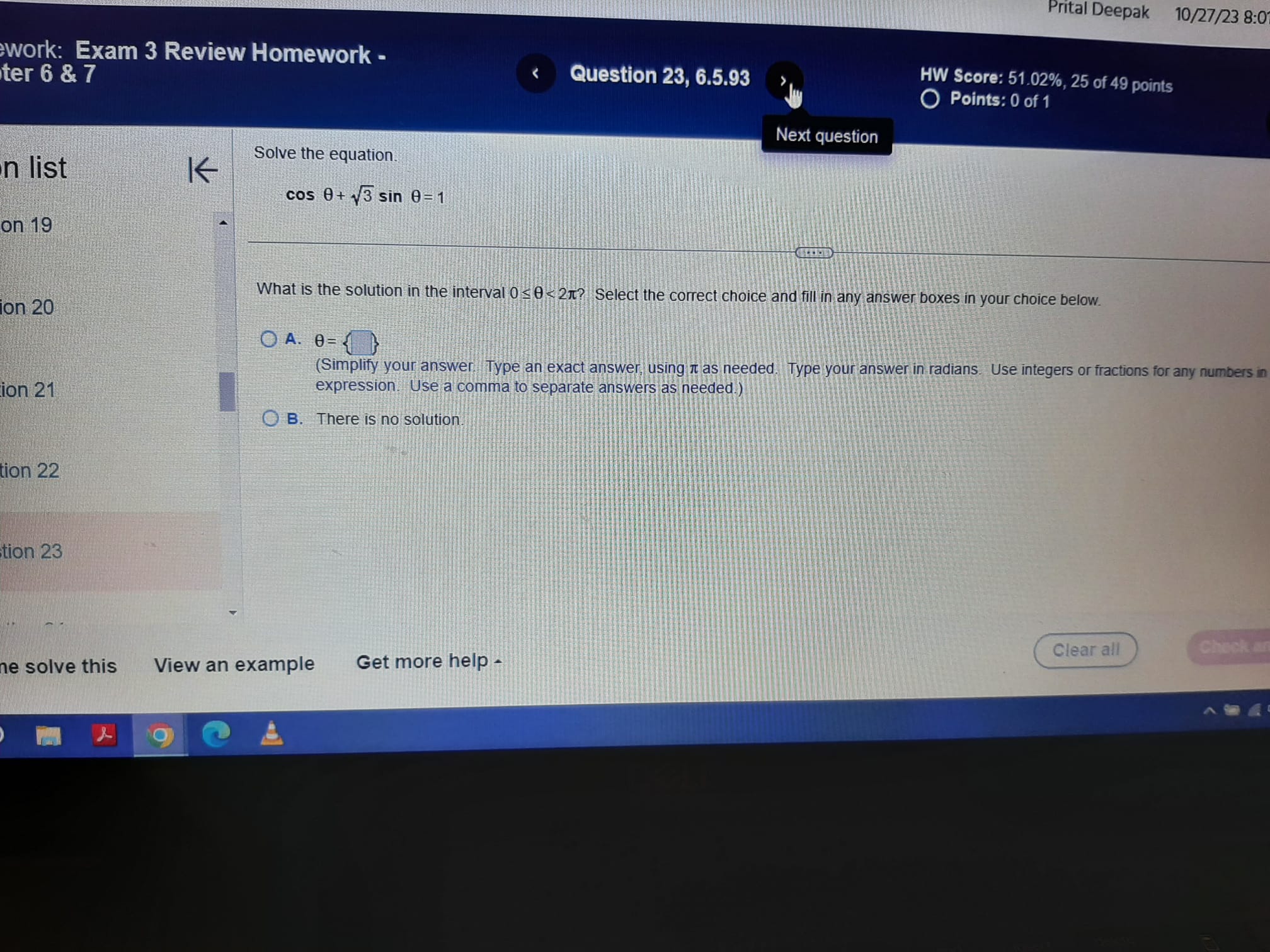 O DELL deletePrital Deepak 10/27/23 8:02 PM k: Exam 3 Review Homework