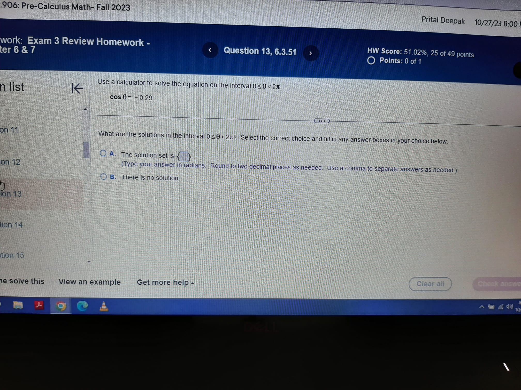 49 points Points: 0 of 1 Next question Solve the equation on