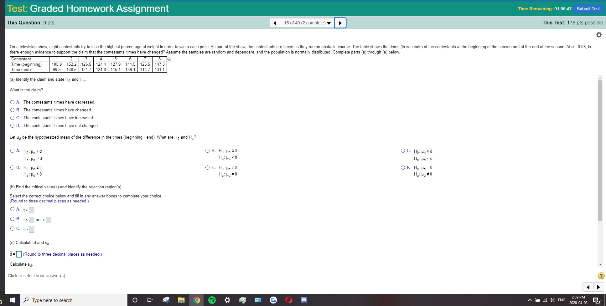 Can anyone help with these please? Test: Graded Homework Assignment Time Remaining: