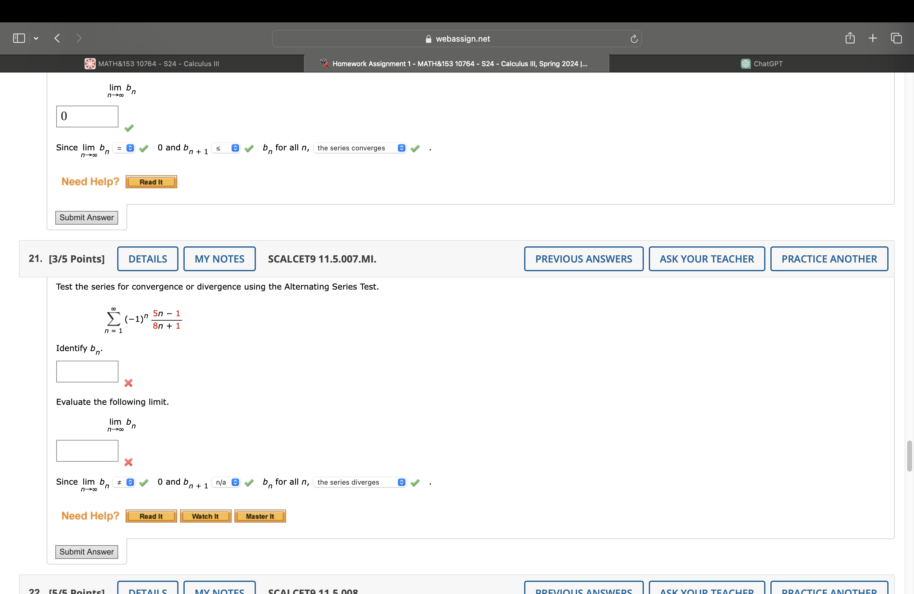  oo Need Help? Read It Submit Answer 21. [3/5 Points] DETAILS