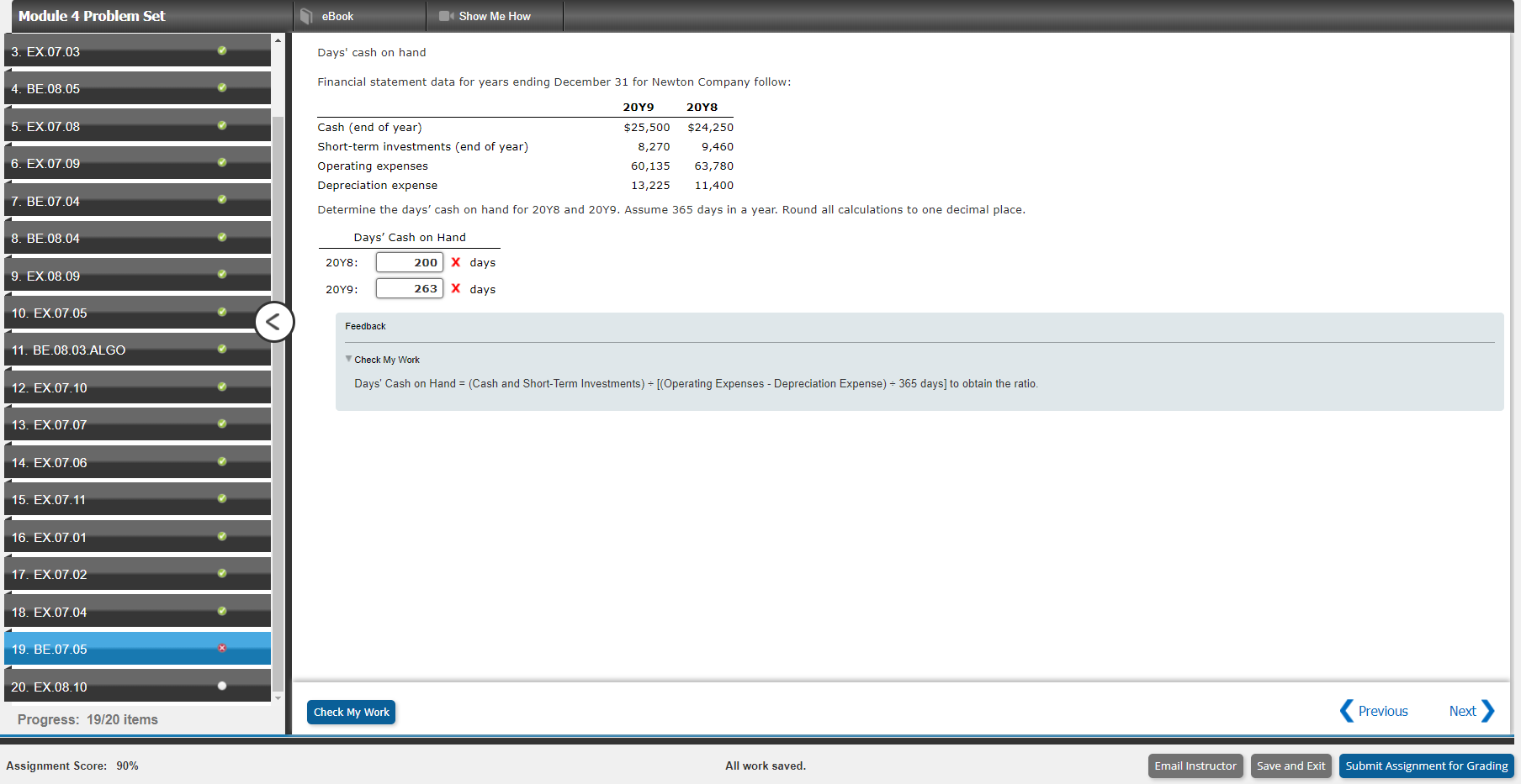  Module 4 Problem Set eBook Show Me How 3. EX.07.03 Days'