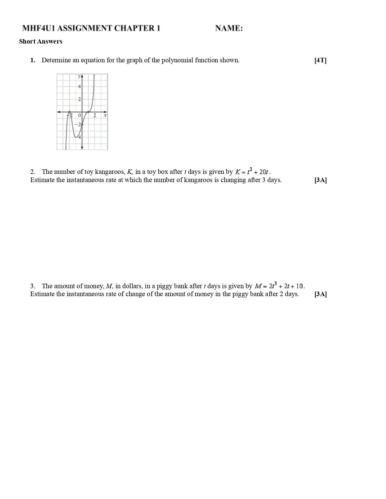 d. y=-5x+ 2. An equation representing a function that extends from quadrant