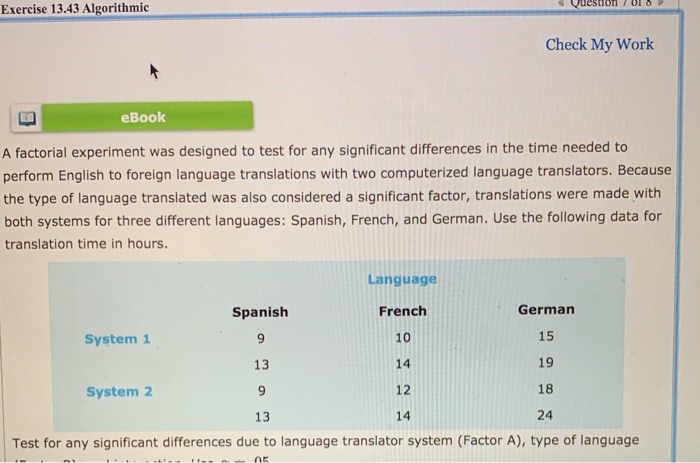 Help with this question Exercise 13.43 Algorithmic destion Check My Work eBook