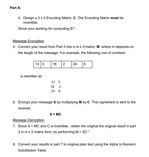 Part A: 4. Design a 2 x 2 Encoding Matrix, C.