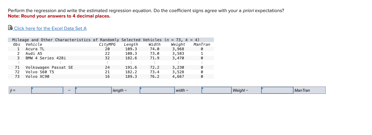 Perform the regression and write the estimated regression equation. Do the