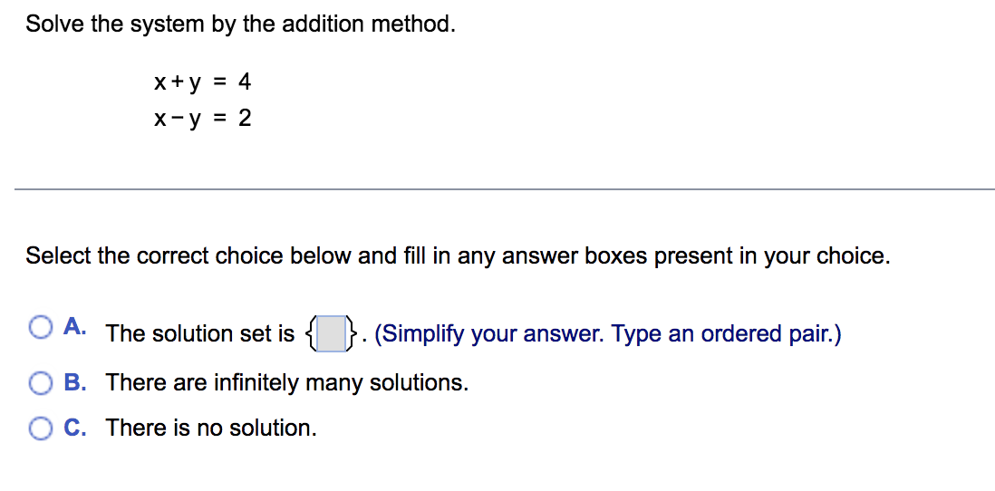 2y = -2 y = - 3x + 22 Select the correct