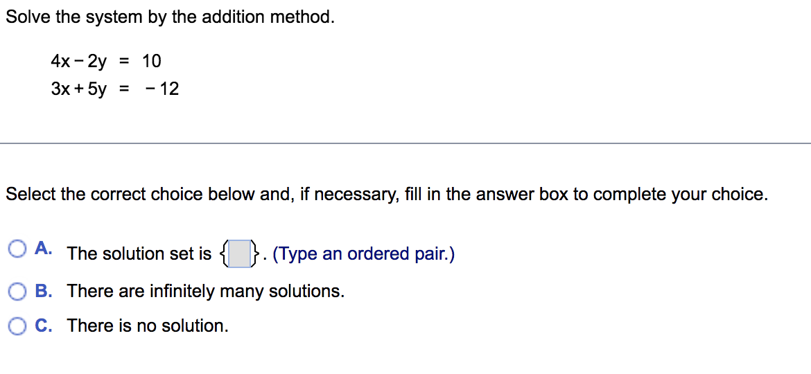 no solution.Solve the system of equations by the substitution method. X =